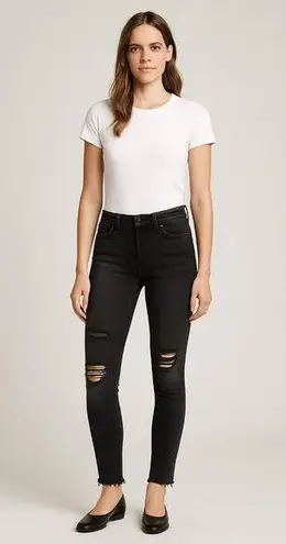 The Kooples Skinny Black Distressed Jeans Raw Hem Size 26 Mid Rise Stretch Denim