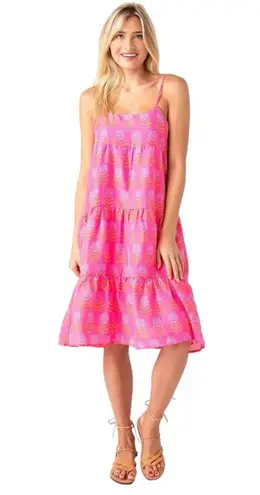 J. Marie Maeve Pink Tulip Flower Print Tiered Midi Dress Women's M NWOT Vacation Size M