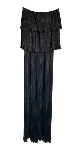 Alexis Pleated Tiered Strapless Maxi Dress, Black, Size XS