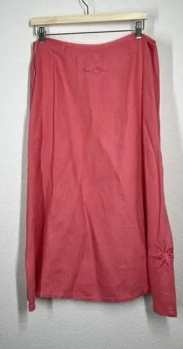 120% Lino 3 Piece Linen Set Top Tank Skirt 46/48 Pink Midi Vintage Embroidered Size undefined
