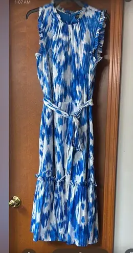 Tahar ASL New Tahari ASL Women's Sleeveless Ruffle Neck Printed Crinkle Midi Dress