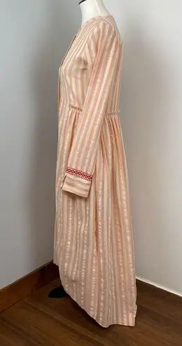 Lemlem NEW Blush Pink Striped Button Down Long Sleeve Maxi Prairie Dress Small
