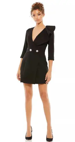 Ieena For Mac Duggal Ruffled Faux Tuxedo 3/4 Sleeve Mini Dress Black Size 4 NWT