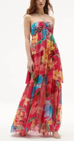 FIGUE Lula Halter Silk Chiffon Maxi Dress Sz 4 Pink