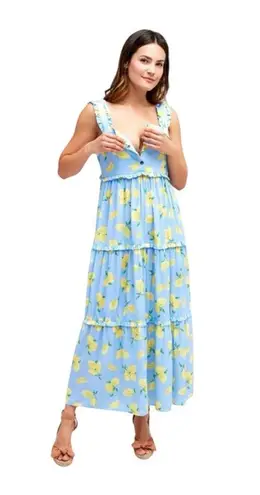 NOM Maternity Emma During And After Maxi Tank Dress Lemon Print Womens Large Blue