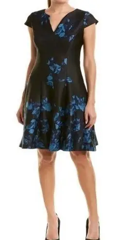 Julia Jordan V-Neck Cap Sleeve A-Line Fit & Flare Floral Print Scuba Dress 10