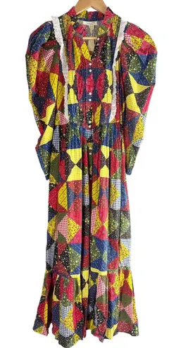 Doen Nicoletta Patchwork Print Organic Cotton Midi Dress Size XS