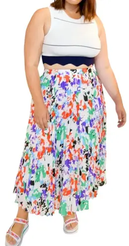 Tanya Taylor Jeana Silk Blend Pleated Midi Skirt Multi Color Size 12