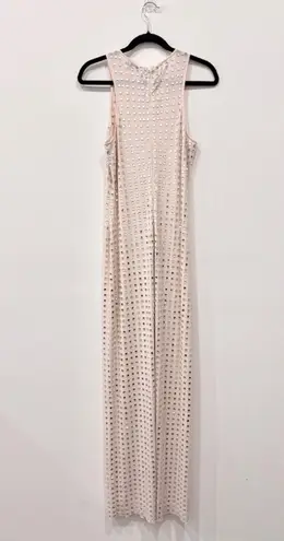 NBD Embellished Metallic Beaded Crewneck Maxi Dress Beige Women's Size Medium