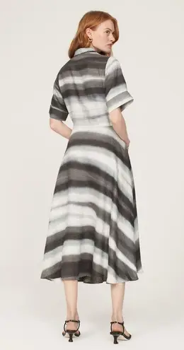 Officine Générale Nadia Gray Striped Linen Short Sleeve Button Front Shirt Dress Size L