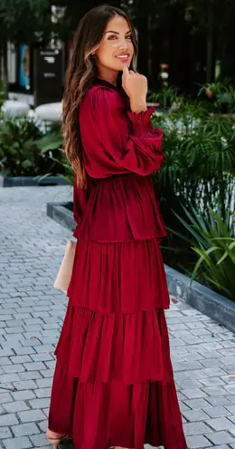 VICI Burgundy Ruffle Maxi Dress