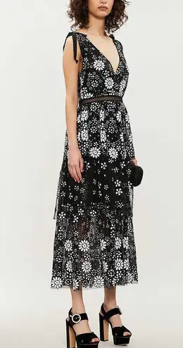 Self Portrait Black Tulle Floral Sequin Deco Tiered Dress NWT Size 2 MSRP $535