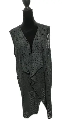 Soft Surroundings Women's Black Sleeveless Laser Cut Draped Open Long Vest L - Image 1