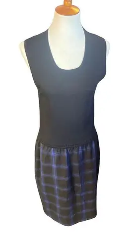 Women's Black & Blue Checkered Plaid Lined Satin Dress Size S/M