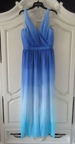 Jay Godfrey NWT Sinclair Blue Teal Ombre Chiffon Slit Front Maxi Dress Gown 8