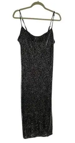 Planet Gold Black Silver Animal Leopard Print Sleeveless Midi Sheath Dress XL
