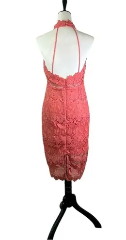 Bardot RTR Coral Embroidered Lace Halter Midi Dress Fully Lined (8) EUC