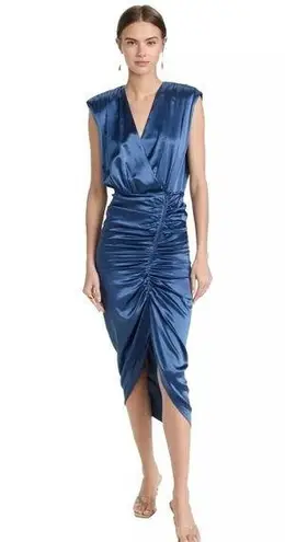 Veronica Beard Dress Size 8 Blue Steel Casela Silk Blend Ruching MSRP $648
