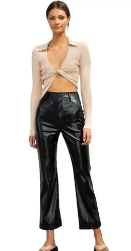 NWT Misha Bertha Black Vegan Leather High Waist Crop Flare Pants Size 2 $238