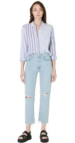 Xirena Beau Boyfriend Button Down Shirt in Tide Blue Stripes Pattern Mixing Size M