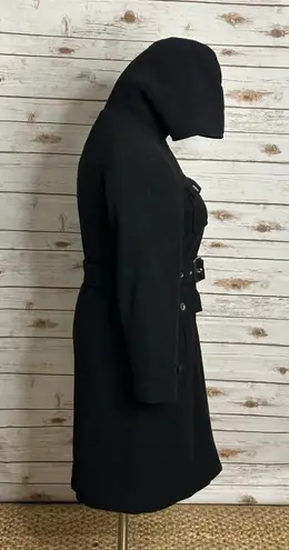 London Fog classic witchcore gothic black wool hooded belted overcoat Size 12