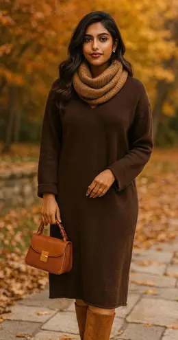Frankie Shop Brown Wool Cashmere Midi Sweater Dress M/L Knit Cozy Fall Lagenlook Size M