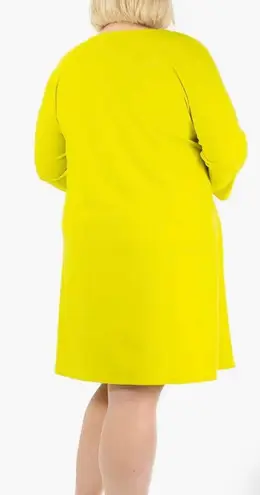 Nina Leonard Chartreuse/Gold Three-Quarter Sleeve Trapeze Dress