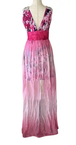 Stunning boutique mini dress with sheer maxi overlay Pink