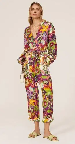 Le Superbe Lotus Land Floral Print Long Sleeve Jumpsuit Size 12 Purple