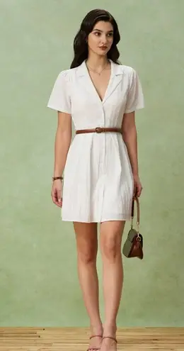 Rihoas White Puffed Sleeve Button Mini Dress Size M