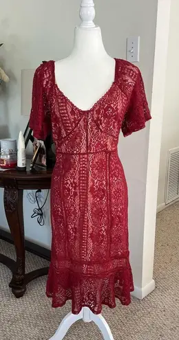 Ryan Michelle Burgundy Lace Midi Dress | Size XL | Made in Vietnam Red