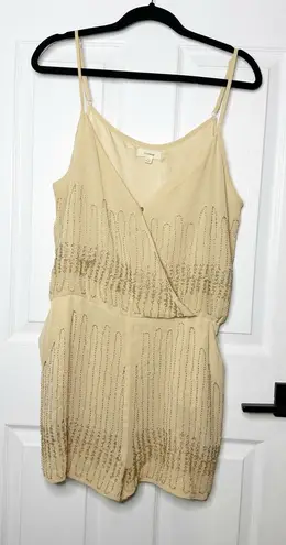 Freeway Apparel Freeway Sz Large Cream Beaded Sequin Sleeveless Strappy Dressy Romper