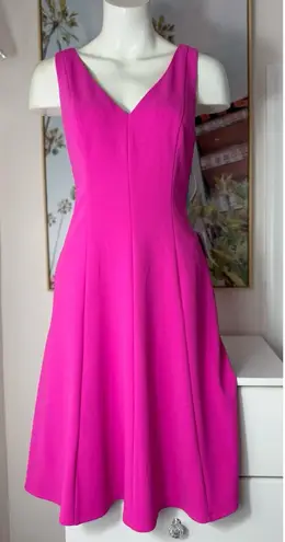 Donna Morgan Hot Pink Crepe Sleeveless V-Neck Fit & Flare Midi Dress Size 6