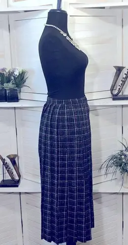 Vintage 60s 70s Wool Checkered Plaid A Line Skirt Size S Blue