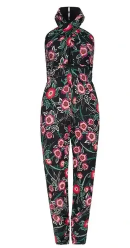 MISA Los Angeles NEW MISA Halter Kora Floral Jumpsuit with Pockets Black Size M