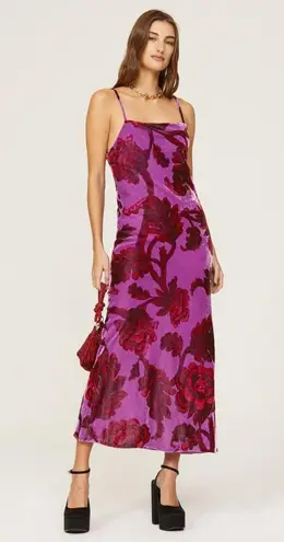 RHODE Jemima Floral Velvet Maxi Dress Sz 6 Purple