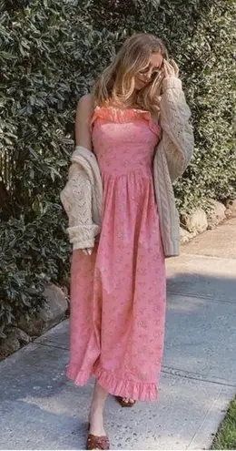 Doen 100% cotton midi dress in pink NWT NEW Size M