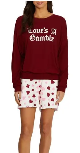 Wildfox ‎ Love's a Gamble Shorty Pajamas Set, 2 Piece, Red Hearts, Large, NWT thumbnail 1