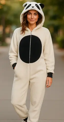 Faded Glory  Womens Costume‎ Size Small 4 6 Cream Black Panda Romper Sleeper - Image 1