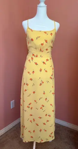 Flynn Skye yellow romantic, feminine,cottagecore floral slit midi dress XS NWT