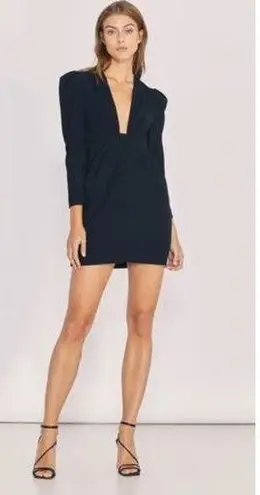 IRO Robiela Black Deep Plunge Puff Sleeve Mini Dress Size Small
