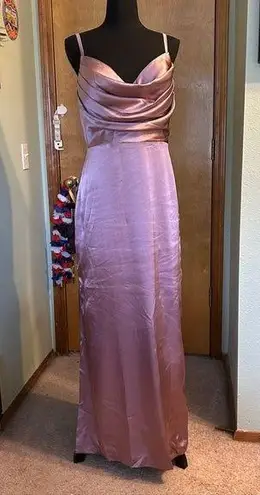 NWOT lilac satin prom dress cowl neckline spaghetti straps lace up back size 12 Purple
