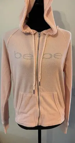 Bebe  Bling Sparkle Hoodie Pink Terry Cloth Full Zip Close Size Medium Y2K