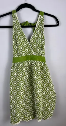 Simply EnVogue Embroidered Halter Top /Mini Dress– Green/White 100% Cotton S/M Green Size 0