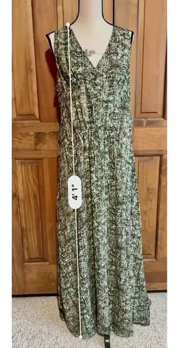 Derek Lam Armadillo Chiffon Maxi Dress Women's Size XL Green Tan Brown Flowy