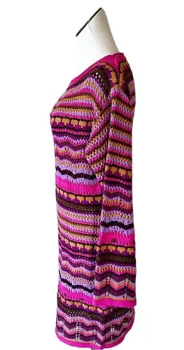 Free The Roses NWT  Crochet Knit Multi Colored Dress In Fuchsia Multi