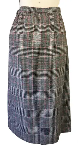 Vintage 80s Country Suburbans Wool Glen Plaid Check Midi Skirt Straight Lined 12 Gray