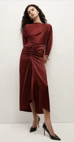 Veronica Beard Sabri Ruched Stretch-silk Satin Midi Dress - Red $1278.00…
