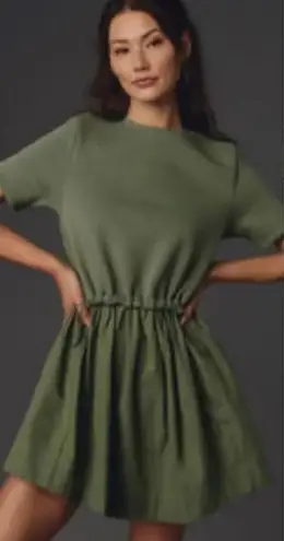 Pilcro Anthropologie  Short-Sleeve Sweatshirt Twofer Mini Dress in moss green M - Image 1