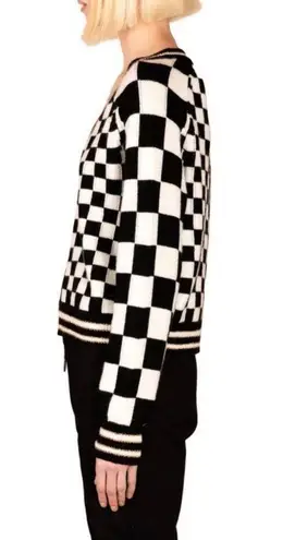 Le Superbe Zephyr Black White Check V-Neck Sweater Cashmere Sparkle Checkered M
